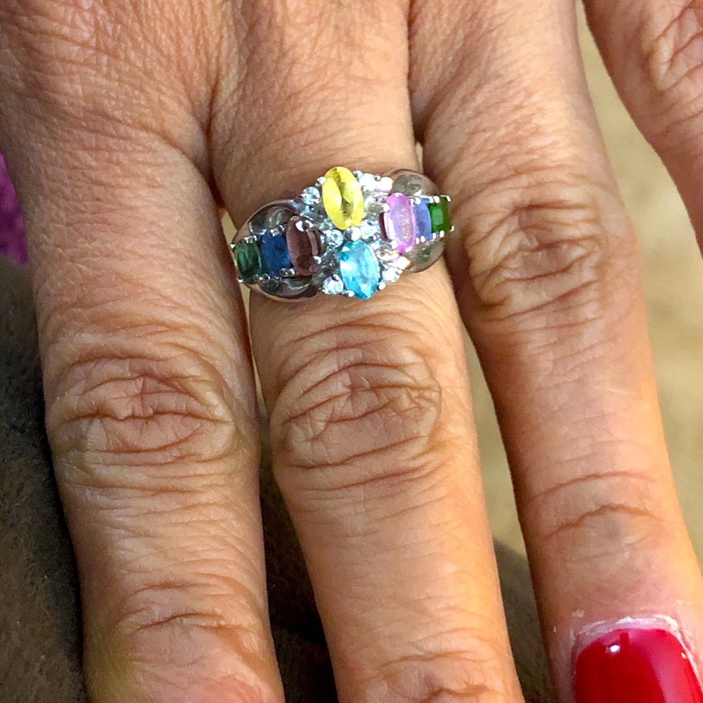 14k white gold multicolored stones ring